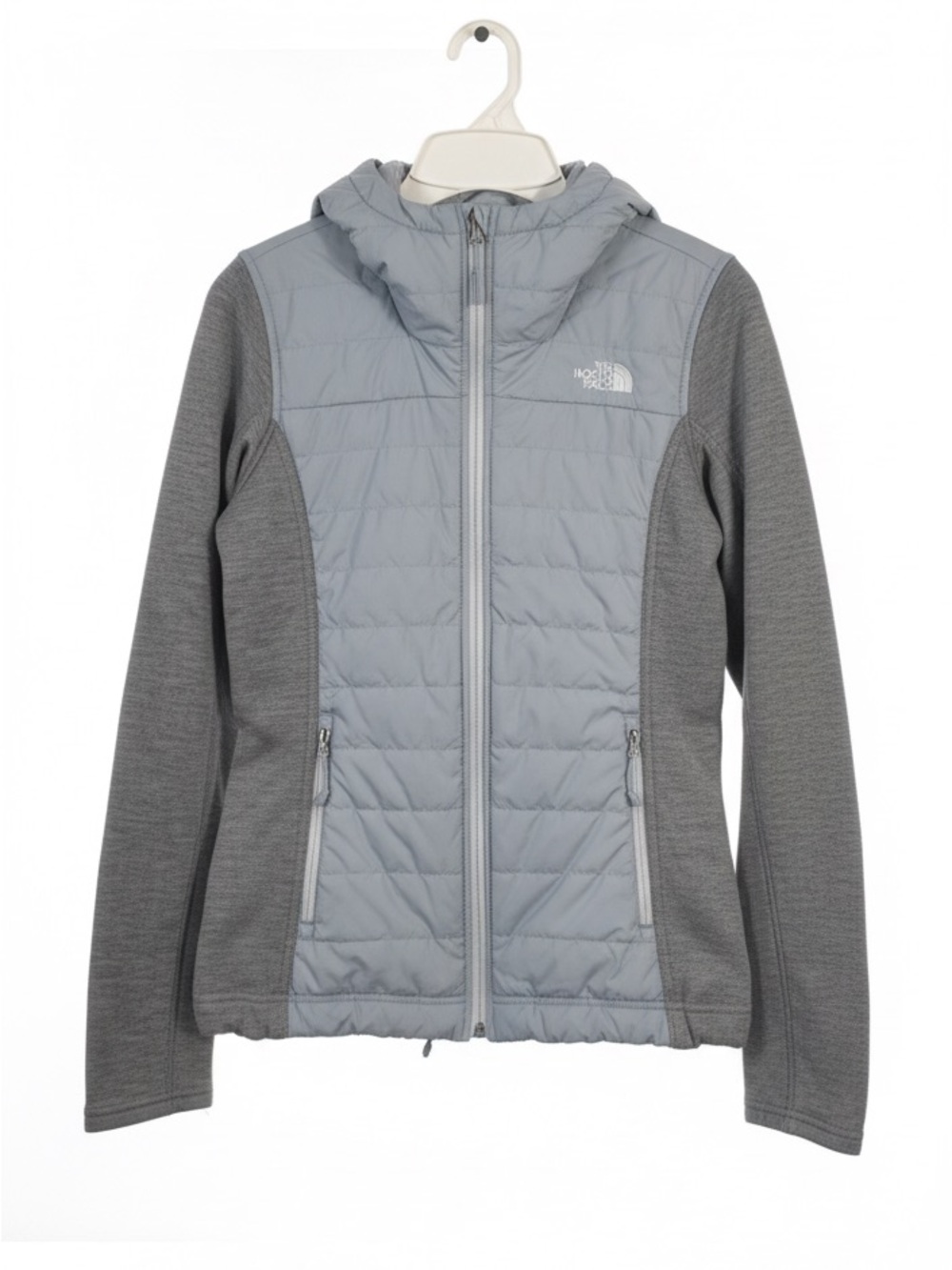 The North Face Women’s Hooded Quilted Hybrid Jacket - Light Gray/Charcoal